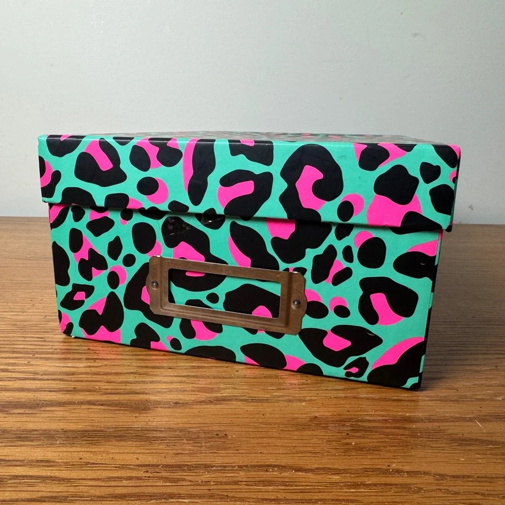 Neon Leopard Print Storage Box Teal Pink Animal Print Y2K Desk Organizer‎ Label